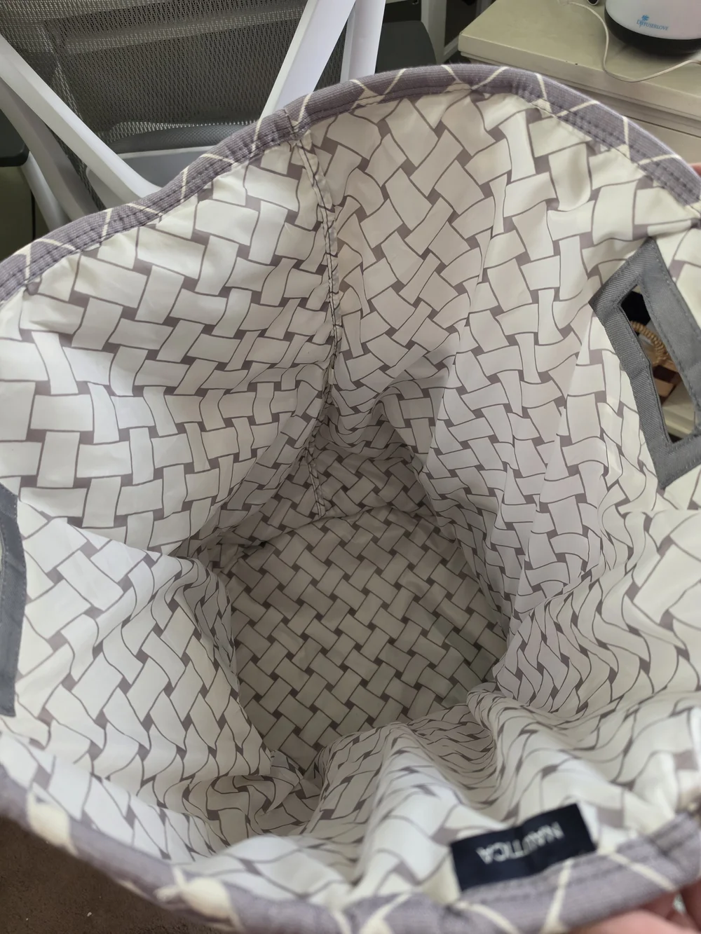Nautica Gray and White Patterned Fabric Bin